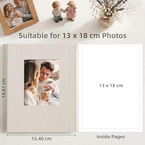 Remowith Photo Album 13x18 with Custom Cover - 26 Pockets (Holds 52 Photos) - DIY Photo Album for Family, Travel, Wedding, Beige