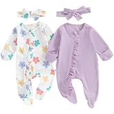 Baby Girl Footies Newborn Zipper Sleeper 2 Pack Ruffle Pajamas Romper Coming Home Outfit