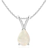 Angara Natural Opal Solitaire Pendant for Women | Pear Shape Opal Solitaire Pendant Necklace in 14K Solid Gold/Silver/Platinum With 18" Chain | October Birthday, Anniversary, Gemstone Jewelry Gift