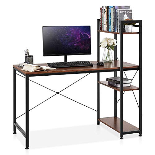 Kealive Computer Desk with 4 Tier Bookshelves, Study Writing Desk with