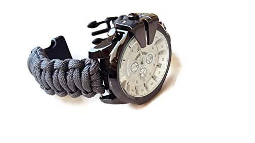 Gray big paracord wrist watch men Braid parachute strap excursion bracelet Husband dad Custom gift
