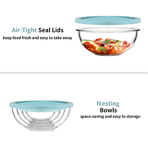Luvan Borosilicate Clear Glass Mixing Bowls with Lids Set of 4 (0.53qt