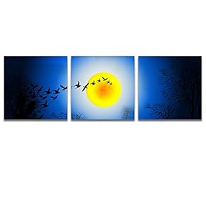 3 Piece Canvas Wall Art for Living Room Bedroom Home Artwork Charming Moonlit Night Paintings Ready to Hang - 12"x12"x3 Panels