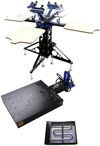 TECHTONGDA 4 Color 4 Station Screen Printing Machine Double Wheel Rotating Screen Printing Press with 110V 1600W Universal Added Flash Dryer Screen Printing Equipment