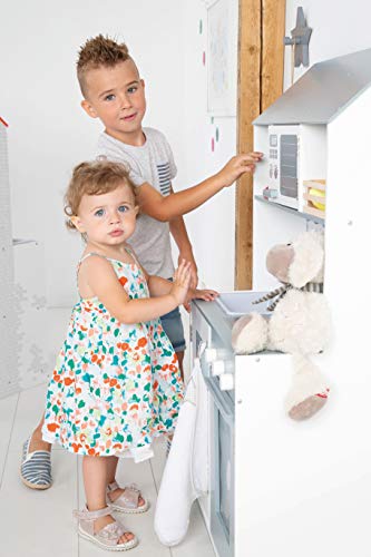 roba Kinderküche, Spielküche weiß, grau, Kinderküchenzeile mit Spüle, Wasserhahn, Mikrowelle, Herd, Grill, Herdplatten… – Bild 4