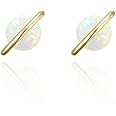 Planet 18K Rose/White/Yellow Gold Plated 925 Sterling Silver Post Dainty Opal Stud Earrings, White/Green/Pink Opal Earrings