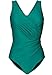 Zando Stylish Slimming Ruched Plus Size Tummy Control Swimwear V-neck Backless One Piece Swimsuit Bathingsuit for Women Grass Green XL (US 12-14)
