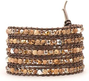 Brown Leather Wrap Bracelet, Agate Braclet, Handmade Women's Wrap Bracelet, Handmade Gifts for Mom