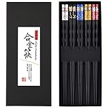 HuaLan Fiberglass Alloy Chopsticks Series - Japanese Non-slip Luxury Reusable Chopsticks Family Use 5 Pairs Gift Set