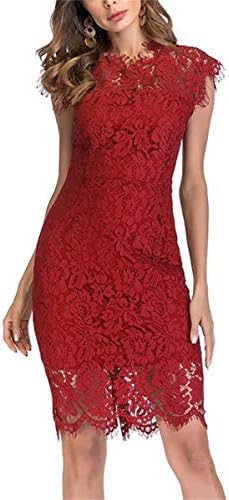 Women's Sleeveless Floral Lace Slim Evening Cocktail Mini Dress for Party DM2.