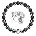 Karseer Black Panther Anxiety Bracelet, 8MM Natural Stone Healing Crystal and Magnetic Energy Balance Beaded Elastic Bracelet, Handmade Prayer Meditation Stress Relief Gemstone Bracelet (White Gold)