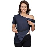 Fififlip Women's Post Shoulder Surgery Tear Away Shirt Short Sleeve Side Snap Chemo Port Postpartum Shirts Adaptive Clothing
