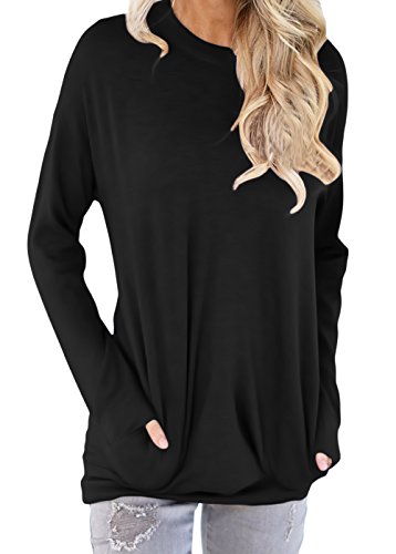 Shawhuwa Womens Long Sleeve Sweatshirt Loose T-Shirt Blouses Tops S Dark Black