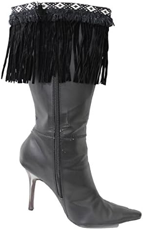 TFJ Women Western Fashion Boot Toppers Cover Faux Suede Leather Fringes Black