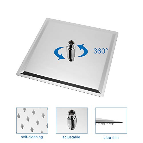 Logmey LM0012S-B Solid Square Ultra Thin 304 Stainless Steel 12 Inch Adjustable Rain Shower Head, Chrome Finish (Chrome 12 inch) - Thumbnail 2