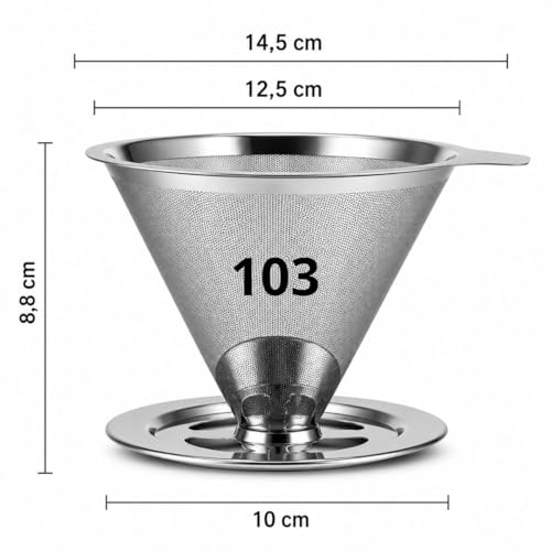 Coador de Café Inox 103 Premium Reutilizável – Filtro Permanente em Aço Inoxidável Sem Papel, Café Mais Puro e Saboroso, Econômico, Ecológico, Super Durável e Fácil de Limpar