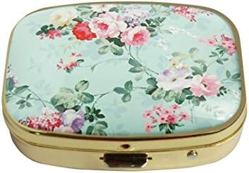 Hiutong Vintage Floral Flowers Custom Square Gold Glass Pill Case Decoration Metal Medicine Vitamin Tissue Unique Gift