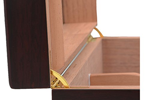 Maypes Desktop Humidor w/Hygrometer – Holds 25-50 Cigars – Cigar Aficionado Set Includes: Tempered Glass Top, Hygrometer, Dehumidifier, Divider – Interior: Spanish Cedar – Exterior: Mahogany Finish