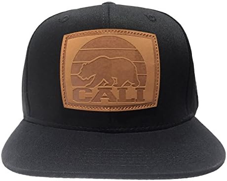 Great Cities Cali Leather Patch Flat Bill Snapback Cap Hat (CAL85 Black)