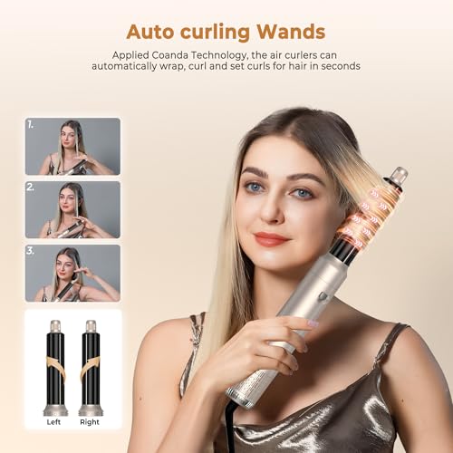 UKLISS Hairstyler Airstyler 6 in 1 Hair Dryer, 1000W Hair Dryer Brush Set, Air Curler, Styling Brushes, 3 Temp Adjustments, Gifts Set for Donn (Gold)
