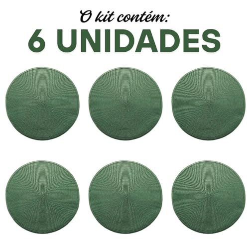 Kit 6 Peças Jogo Americano Redondo - Sousplat Redondo para Mesa Posta - Jogo Americano Elegante para Jantar, Almoço e Café - UpShop (Verde)