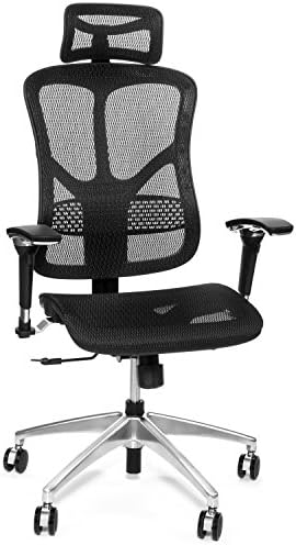 KHALZ Full Mesh Back &amp; Seat, High-Back Executive Managers Chair with Headrest &amp; Adjustable Armrests (Black)