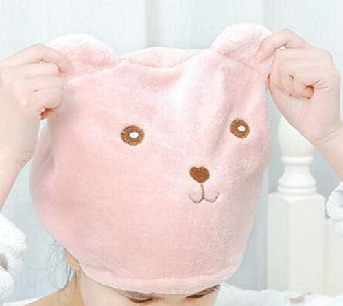 blueqier Cartoon Bear Wet Hair Dry Cap Hair Cap Shower Hat Drying Towels Head Wrap Turban (Pink)