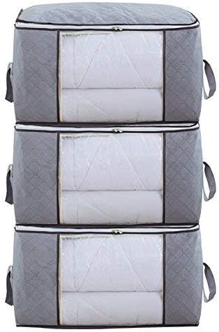 DarNio Foldable Storage Bag Organizers, Waterproof Anti-Mold Moisture Proof Clothes Storage Container Zipper Bag with Clear Window Carry Handles for Blanket Comforter Bedding, Closet Storage Boxes