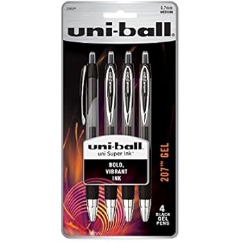 uni-ball 207 Retractable Gel Pens, Medium Point (0.7mm), Black, 4 Count