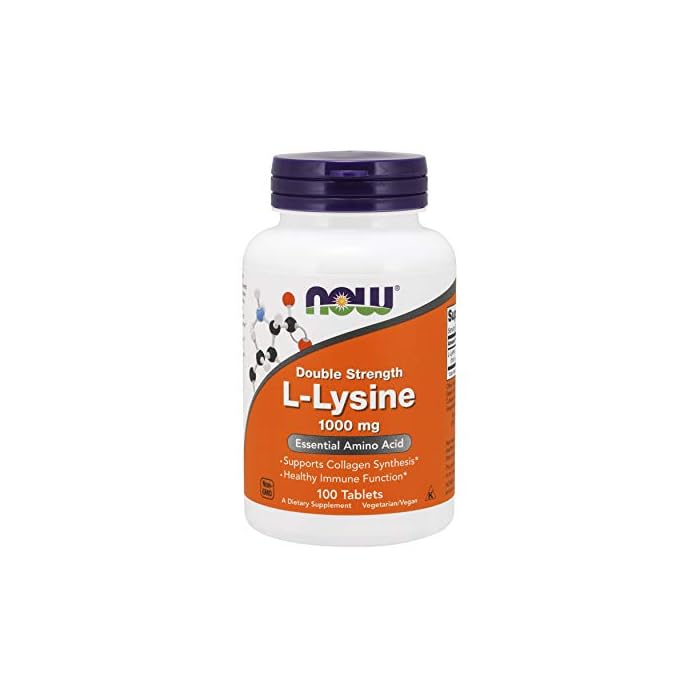 NOW Supplements, (L-Lysine Hydrochloride) 1,000 mg, Double Strength, Amino Acid, 100 Tablets