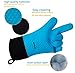 BENFLOR Grilling Gloves, Double-Layer Silicone Gloves with 3.1 Inch Extra Cuff, Cotton Oven Mitt Waterproof Non-Slip for Baking and Cooking, BBQ Heat Resistant Gloves for Grilling - Blue-1 Pair