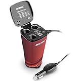 BESTEK 12V/24V 3-Socket Car Cigarette Lighter Cup Holder Power Adapter with 4.2A Dual USB Car Charger