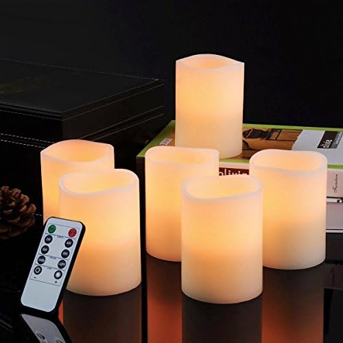 Bingolife Real Wax Flameless Weatherproof Outdoor and Indoor LED Candles 3" x 4" with Remote Control & Timer - Set of 6 (Ivory)