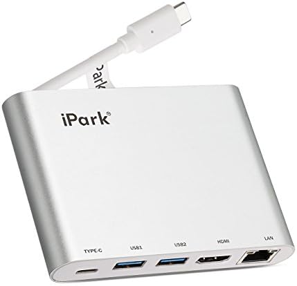 USB C Hub, Type C Hub with USB C Power Delivery for Charging, 4K HDMI Port, 2 USB 3.0 data transfer Ports,Gigabit Ethernet port for 2016 MacBook Pro , Chromebook (Aluminum Silver)