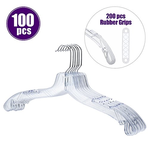 image for HOUSE DAY 100pcs 17 inch Plastic Clear Unbreakable Top Hanger with 200