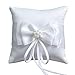 Little World Ring Pillow Pearls, Decor Bridal Wedding Ivory Ring Bearer Pillow, 7.8 Inch x 7.8 Inch (White)