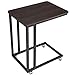VASAGLE End Table, C Shaped TV Tray with Metal Frame Rolling Casters, Industrial Side Table for Living Room Bedroom, 19.7 x 13.8 x 23.6 Inches, Dark Walnut and Black
