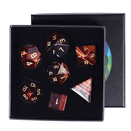 rockcloud Red Tiger's Eye DND Polyhedral Dice Set of 7, Healing Crystal Stone Hand-Made Dices with Dice Box for RPG MTG Table Games Home Office Decor
