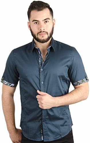 Platini Short Sleeve Casual Dark Blue Shirt - 3364, Medium