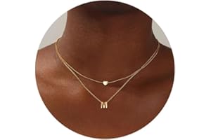 MOMOL 18K Gold Plated Stainless Steel Layered Heart Initial Necklace Personalized Tiny Letter Choker Necklace Monogram Name Necklace for Women