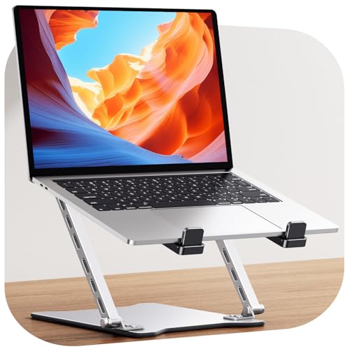 Babacom Ultra-Slim Portable Laptop Stand for Desk, Height Adjustable & Dual-Bar Support Laptop Riser Holder, Ventilated Foldable Laptop Computer Stand, Compatible with MacBook/Tablet (10-15.6")