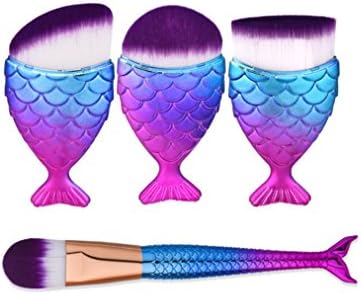 Wakeu 4PCS Mermaid Makeup Brushes Set Kabuki Make Up Foundation Liquid Powder Cosmetic Concealer Blush Face Brush Oval Brush (Purple)