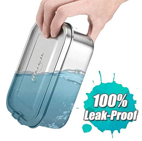 FOOLS ALIBAI Auslaufsichere Brotdose aus Edelstahl, Bento-Box, Metall-Lunchbehälter mit 3 Fächern, 1200 ml, für Kinder oder Erwachsene, sicher ohne Kunststoff & BPA (1.2L)