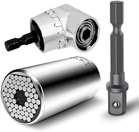 105 Degree Right Angle Driver Extension Drill Attachment 1/4inch Hex Shank Bit Socket Screwdriver Holder Adapter + Multifunctional 1/4"-3/4" (7mm-19mm) Metric Wrench Power Drill Adapter Sockets Tools