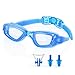 Puroma Swim Goggles, Leakproof Antifog UV Resistant Clear Lens Swimming Goggles with Nose Clip and Ear Plugs for Kids, Youth, Juniors, Adults (Blue)