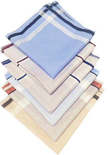 LACS Mens Classic Woven Cotton Striped Handkerchiefs Hankies Pack