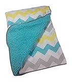 Little Bedding By NoJo Chevron Velboa Blanket in Teal Blue, Gray, & Yellow
