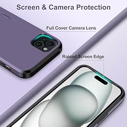SAMONPOW for iPhone 15 Case with Card Holder Heavy