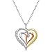 Sterling Silver Triple Three Tone Heart in Heart Diamond Pendant-Necklace