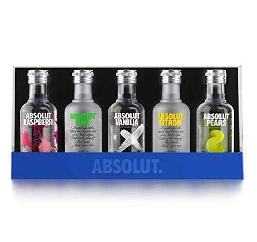 Absolut Five Vodka Set – 5er Pack Absolut Vodka Mix – Mit Raspberri, Lime, Vanilia, Citron und Watermelon– 5 x 50 ml